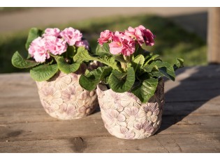 Fialový cementový obal na květináč s květy Violet - Ø 19*16 cm