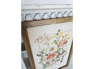 Hnědý dřevěný nástěnný obraz s květy - 40*2*58cm