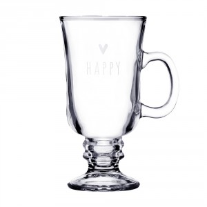 Skleněný hrnek se srdíčkem a nápisem Happy - 10*8*15 cm / 200 ml