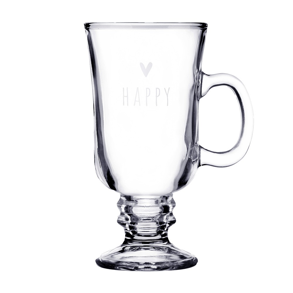 Skleněný hrnek se srdíčkem a nápisem Happy - 10*8*15 cm / 200 ml