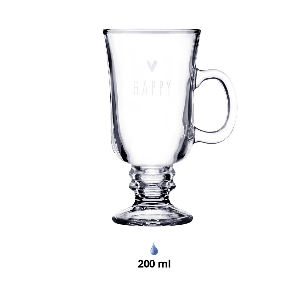 Skleněný hrnek se srdíčkem a nápisem Happy - 10*8*15 cm / 200 ml
