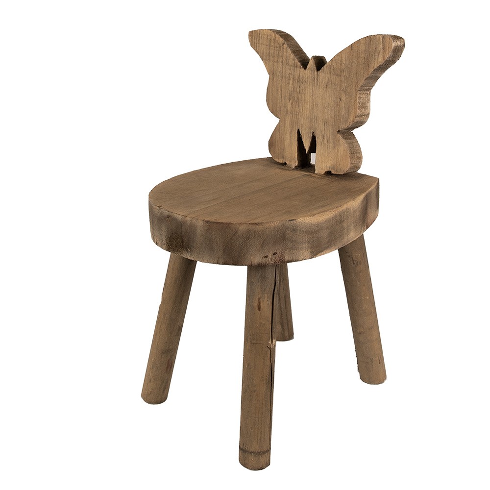 Hnědý dekorační květinový dřevěný stolek s motýlem - 18*19*34 cm 6H2210