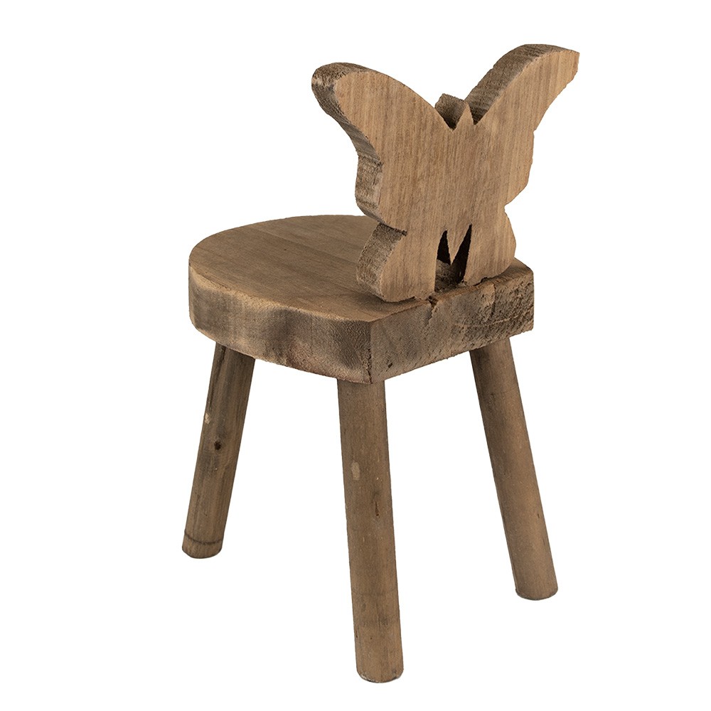 Hnědý dekorační květinový dřevěný stolek s motýlem - 18*19*34 cm