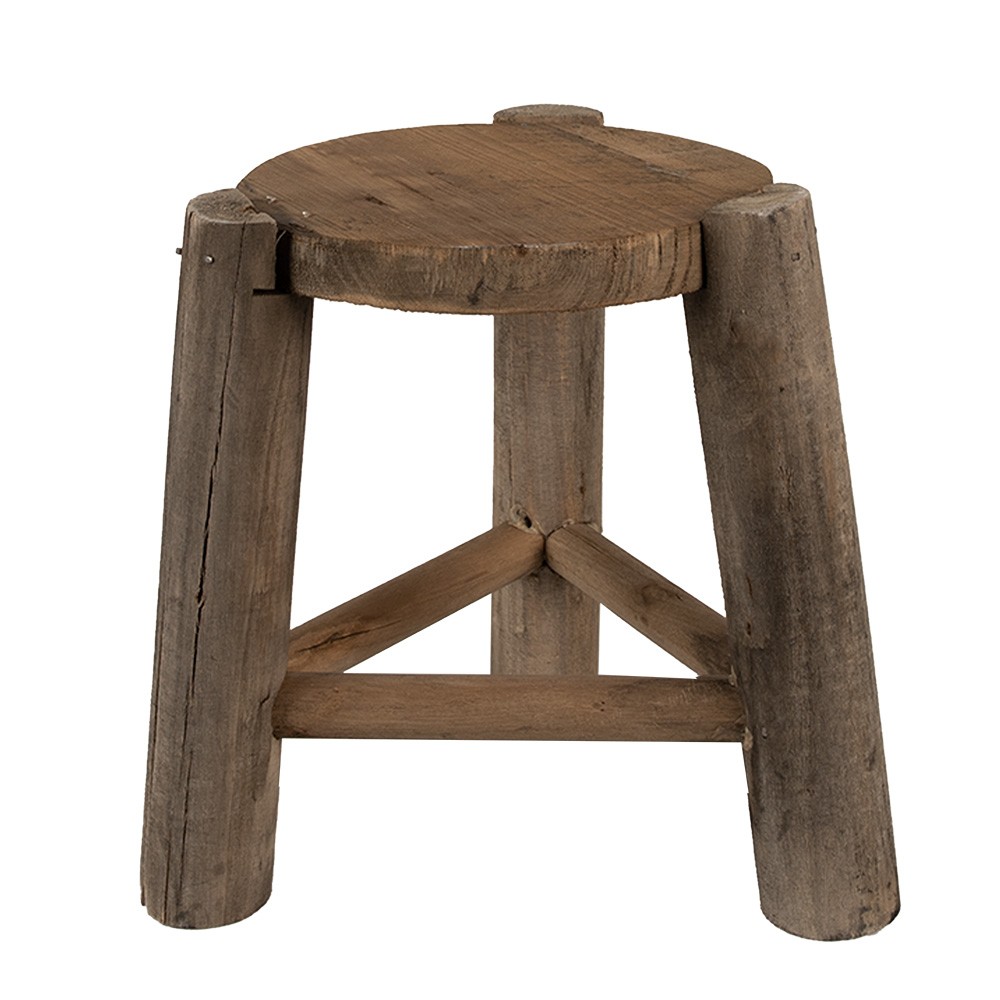 Hnědý dekorační květinový dřevěný kulatý stolek - Ø 18*21 cm 6H2216