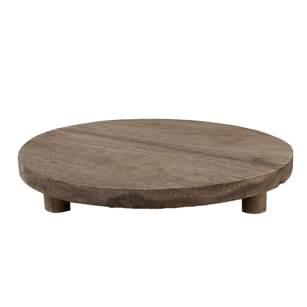 Hnědý dekorační květinový dřevěný kulatý stolek - Ø 33*6 cm Clayre & Eef