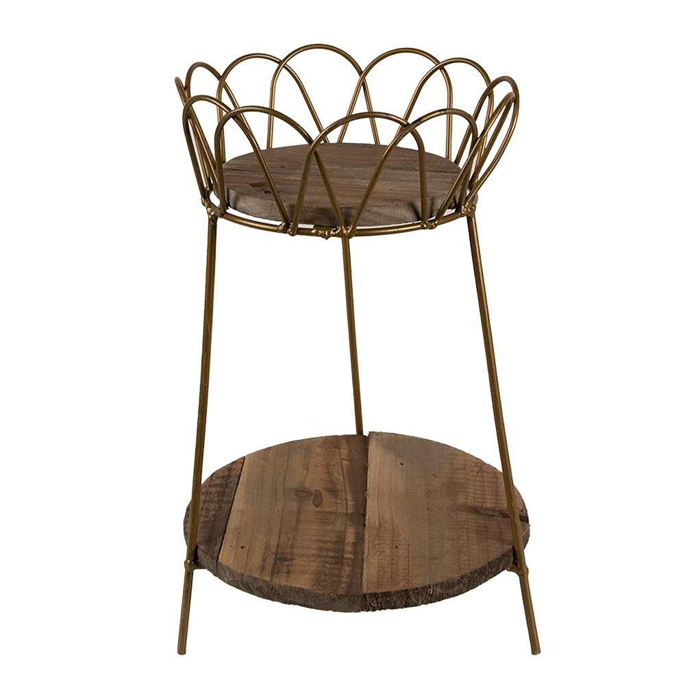 Dekorační květinový kovový stolek s dřevěnými deskami - Ø 21*32 cm