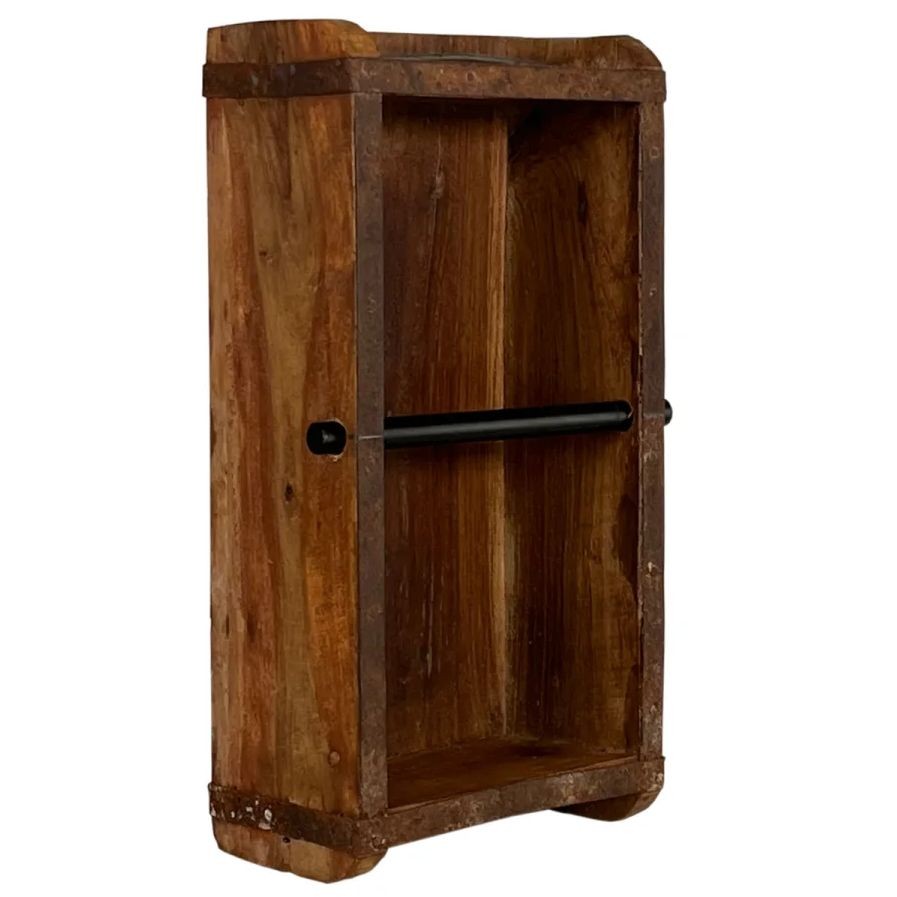Dřevěný nástěnný držák na toaletní papír Brick Mould Mass - 15*10*33 cm A00001423