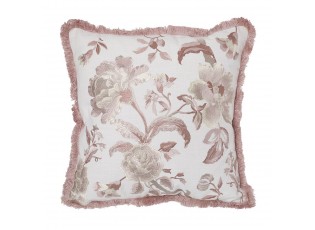 Bílo - růžový polštář s vyšívanými květy a třásněmi Bloom - 50*50 cm