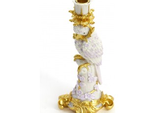 Zlatý antik svícen s papouškem Lora lilac - 12*11*29 cm