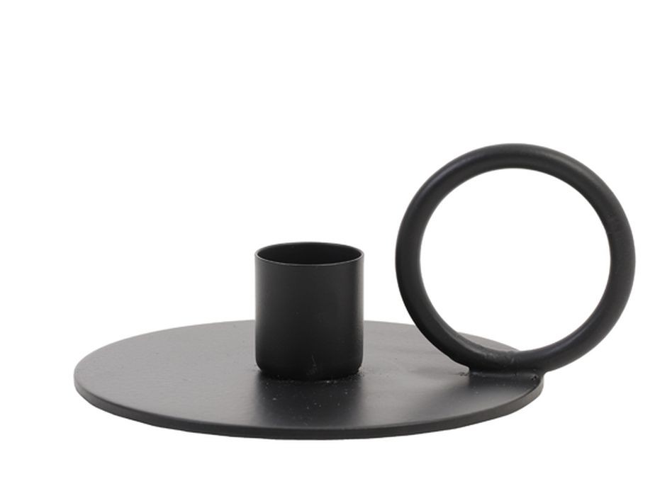 Černý antik kovový svícen na úzkou svíčku Oekaza - Ø 12*5cm 6033012