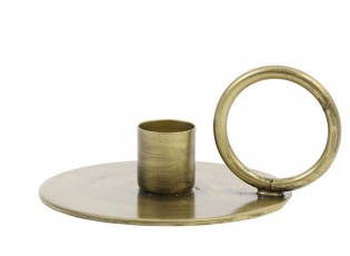 Bronzový antik kovový svícen na úzkou svíčku Oekaza - Ø 12*5cm
