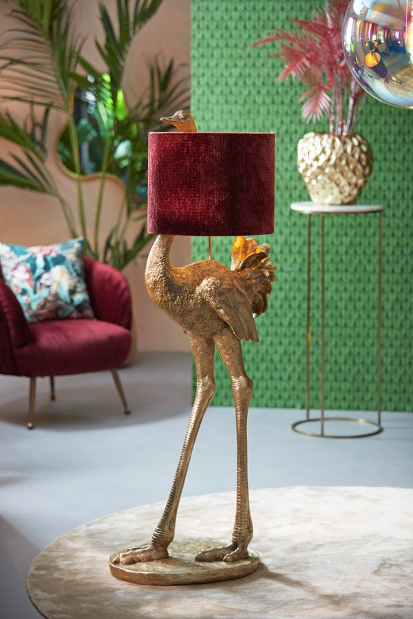 Bronzová antik stojací lampa pštros Ostrich bronze - 62*50*146 cm / E27