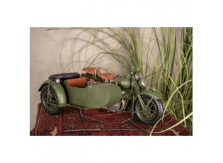 Dekorativní retro model zelená vojenská motorka se sajdkárou - 38*26*18 cm