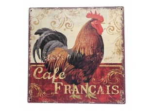 Nástěnná kovová cedule s kohoutem Café Francais - 30*30 cm