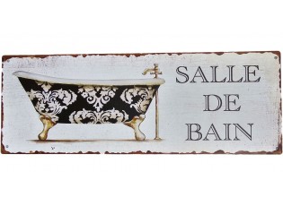 Bílá antik nástěnná kovová ceduleSalle de Bain - 36*13cm