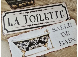 Bílá antik nástěnná kovová ceduleSalle de Bain - 36*13cm