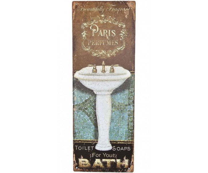 Hnědá antik nástěnná kovová cedule Paris Perfumes - 13*36cm