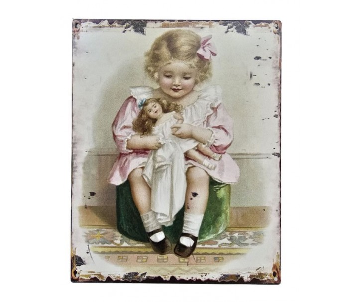 Nástěnná kovová cedule s holčičkou a panenkou - 20*25cm