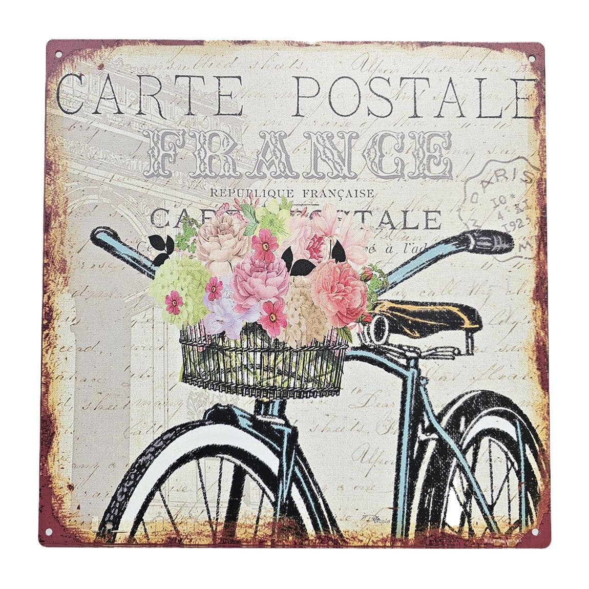 Nástěnná kovová cedule s kolem Carte Postale - 30*30 cm