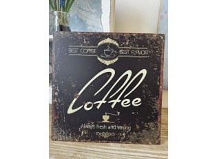 Černá antik nástěnná kovová cedule Coffee - 30*30 cm
