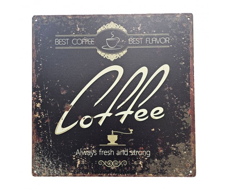 Černá antik nástěnná kovová cedule Coffee - 30*30 cm