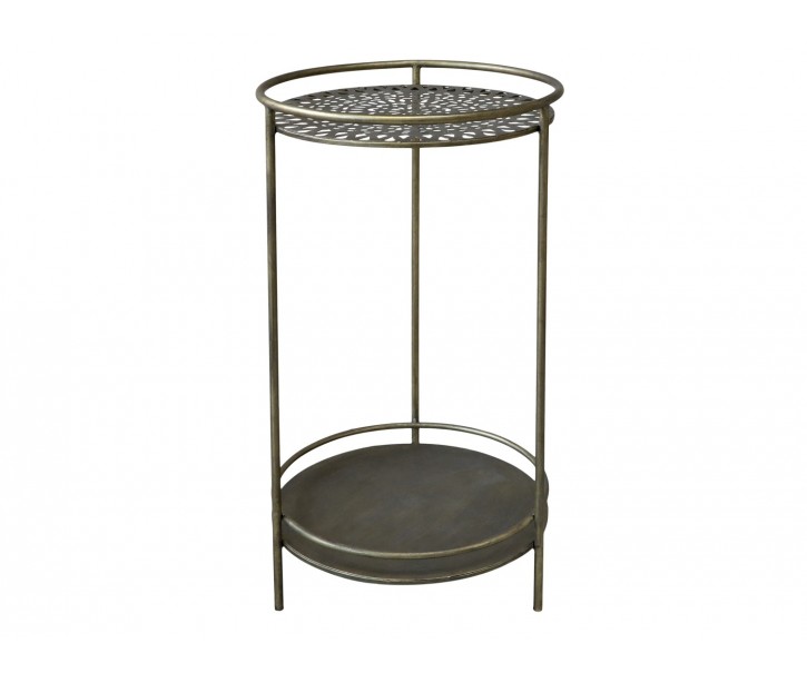 Mosazný antik kovový kulatý odkládací stolek Hilla - Ø 43*74 cm
