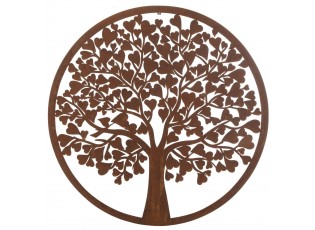 Rezavá kovová zahradní dekorace strom se srdíčky - Ø 99*1,5 cm