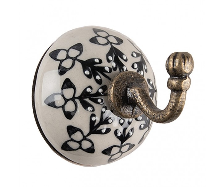 Bronzový antik nástěnný háček s porcelánovou knopkou - Ø 6 * 7 cm