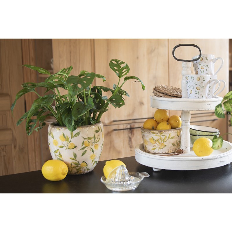 Béžový keramický obal na květináč s citróny Lemonio M - Ø15*13 cm