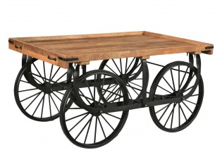 Retro kovový trhový vozík na velikých kolech s dřevěnou deskou Marktwagen - 150*94*80cm