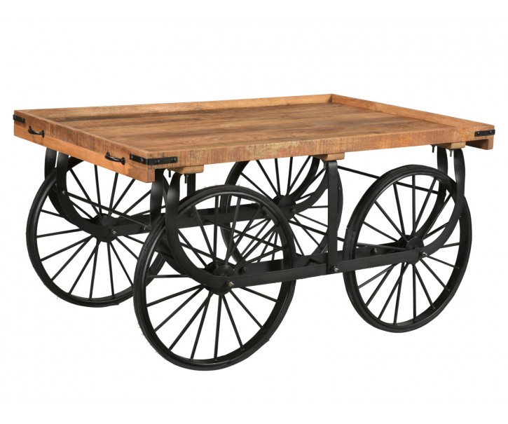 Retro kovový trhový vozík na velikých kolech s dřevěnou deskou Marktwagen - 150*94*80cm