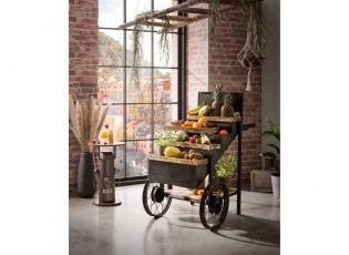 Černý kovový trhový vozík s dřevěnou deskou Leeds Market - 69*108*125cm