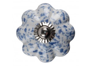 Béžovo-modrá keramická úchytka knopka ve tvaru květiny - Ø 4*4 cm