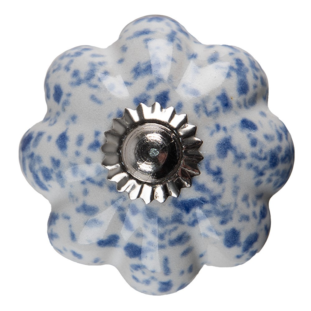 Béžovo-modrá keramická úchytka knopka ve tvaru květiny - Ø 4*4 cm Clayre & Eef