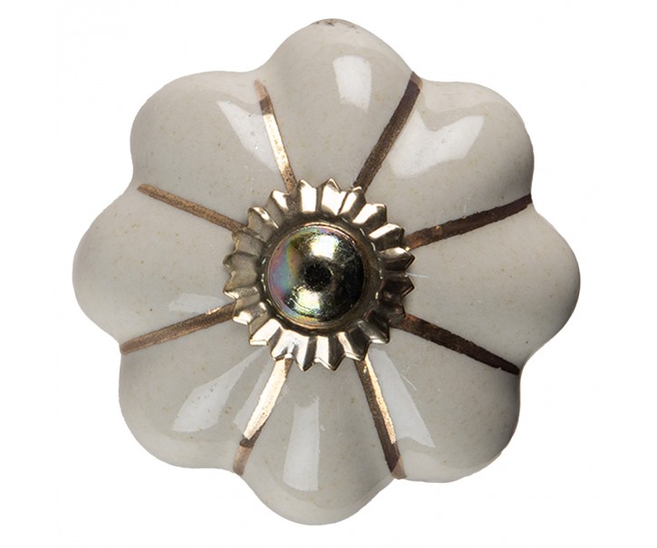 Béžová keramická úchytka knopka ve tvaru květiny - Ø 4*4 cm