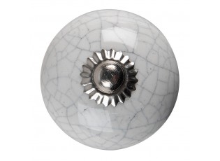 Bílo-šedá keramická úchytka knopka s popraskáním - Ø 4*4 cm