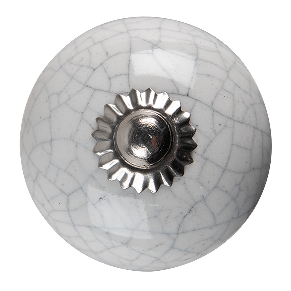 Bílo-šedá keramická úchytka knopka s popraskáním - Ø 4*4 cm Clayre & Eef