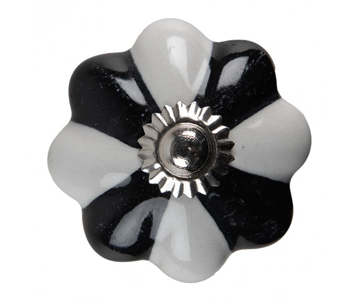 Černo-bílá keramická úchytka knopka ve tvaru květiny - Ø 4*4 cm