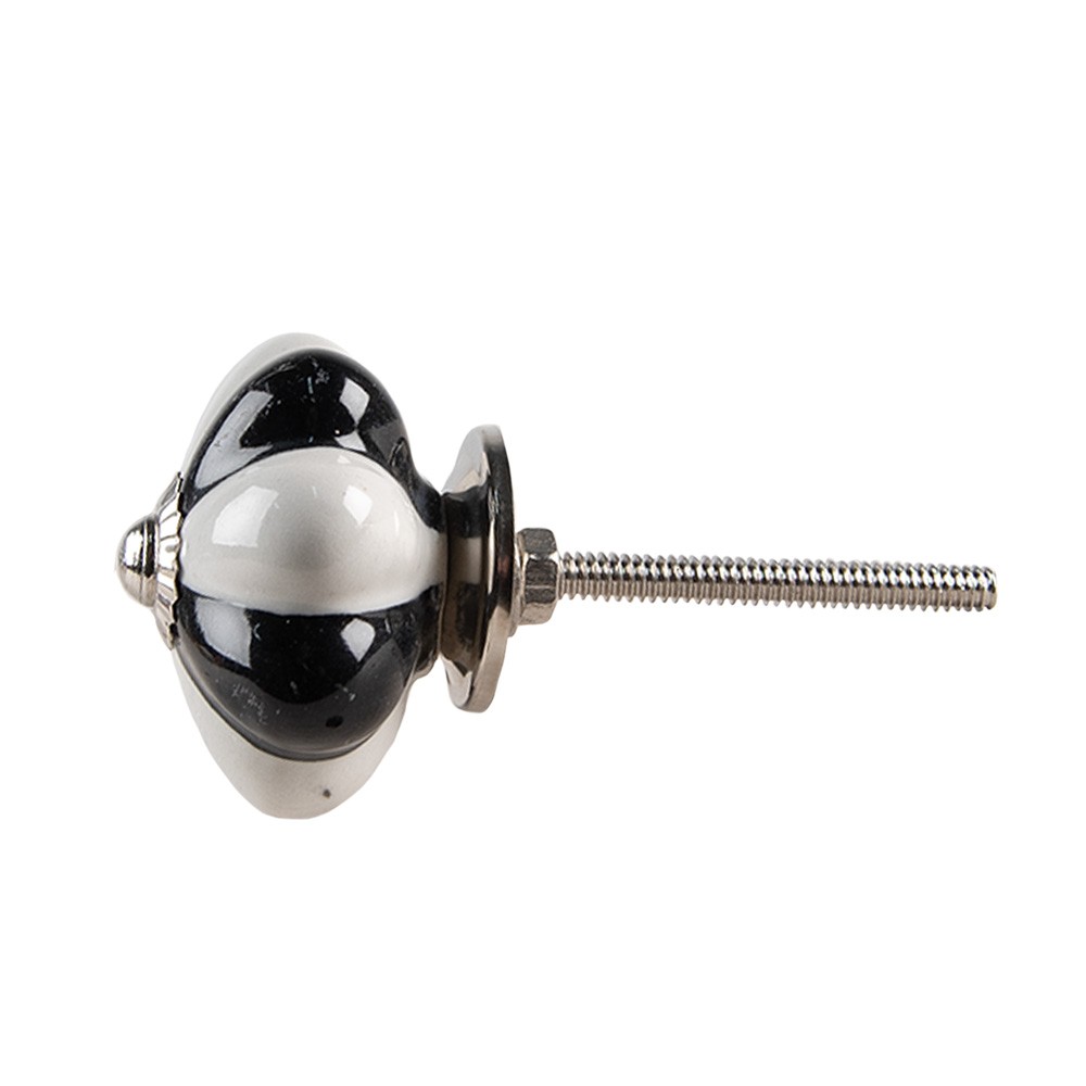 Černo-bílá keramická úchytka knopka ve tvaru květiny - Ø 4*4 cm