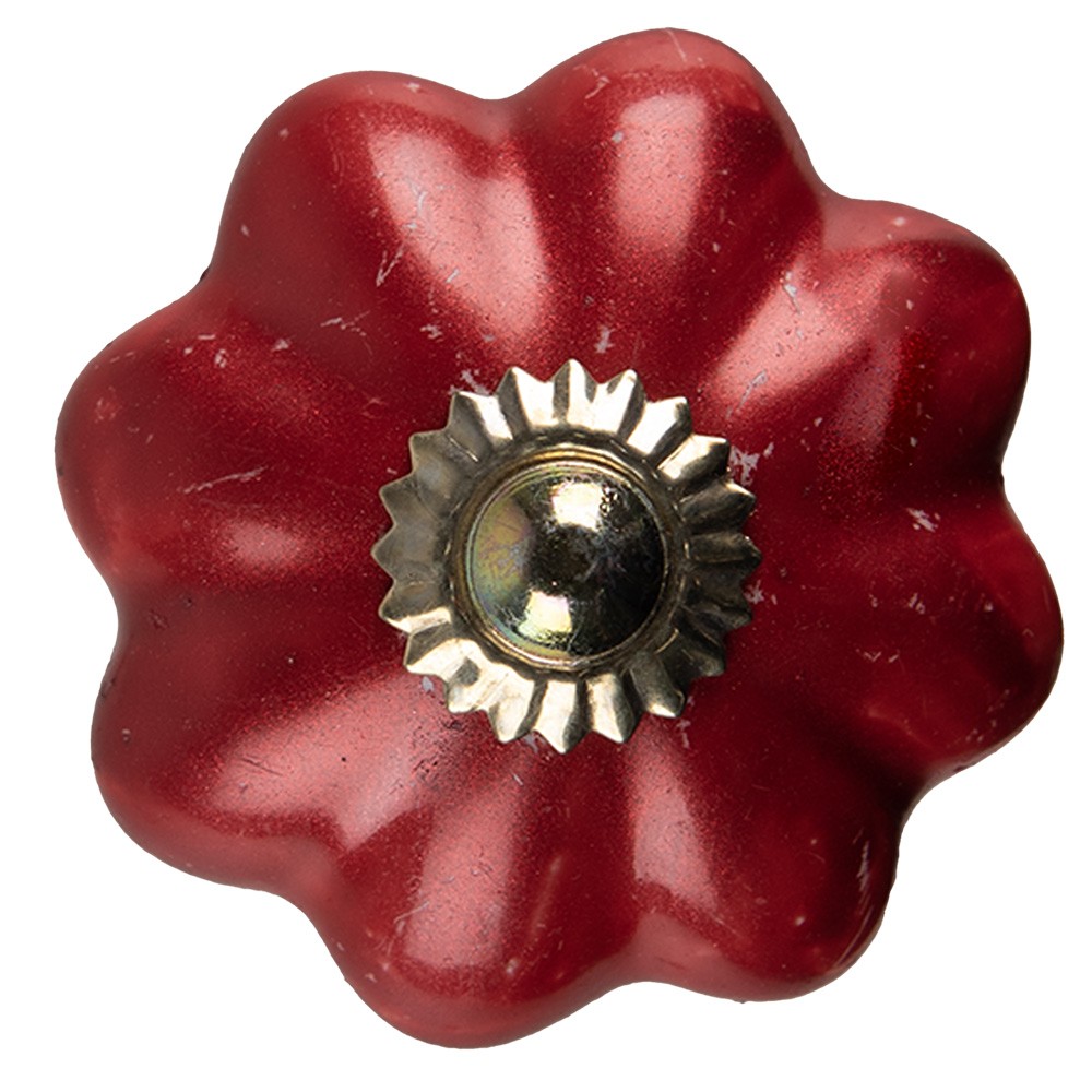 Červená keramická úchytka knopka ve tvaru květiny - Ø 4*4 cm Clayre & Eef