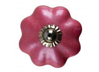 Malinová keramická úchytka knopka ve tvaru květiny - Ø 4*4 cm