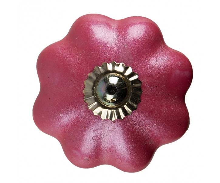 Malinová keramická úchytka knopka ve tvaru květiny - Ø 4*4 cm