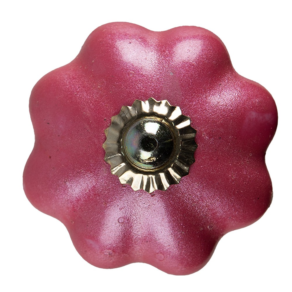 Malinová keramická úchytka knopka ve tvaru květiny - Ø 4*4 cm Clayre & Eef