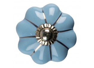Modrá keramická úchytka knopka ve tvaru květiny - Ø 4*4 cm