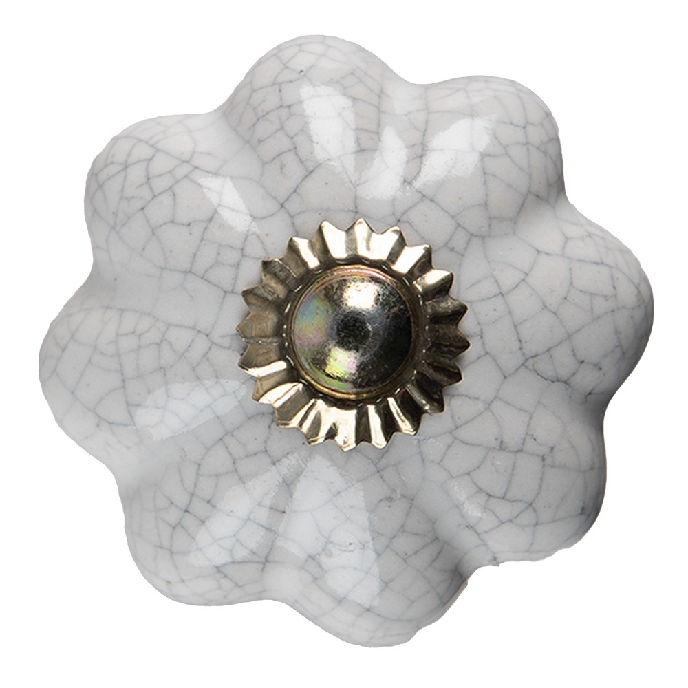 Bílá keramická úchytka knopka ve tvaru květiny - Ø 4*4 cm Clayre & Eef