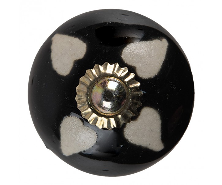 Černá keramická úchytka knopka se srdíčky - Ø 4*4 cm
