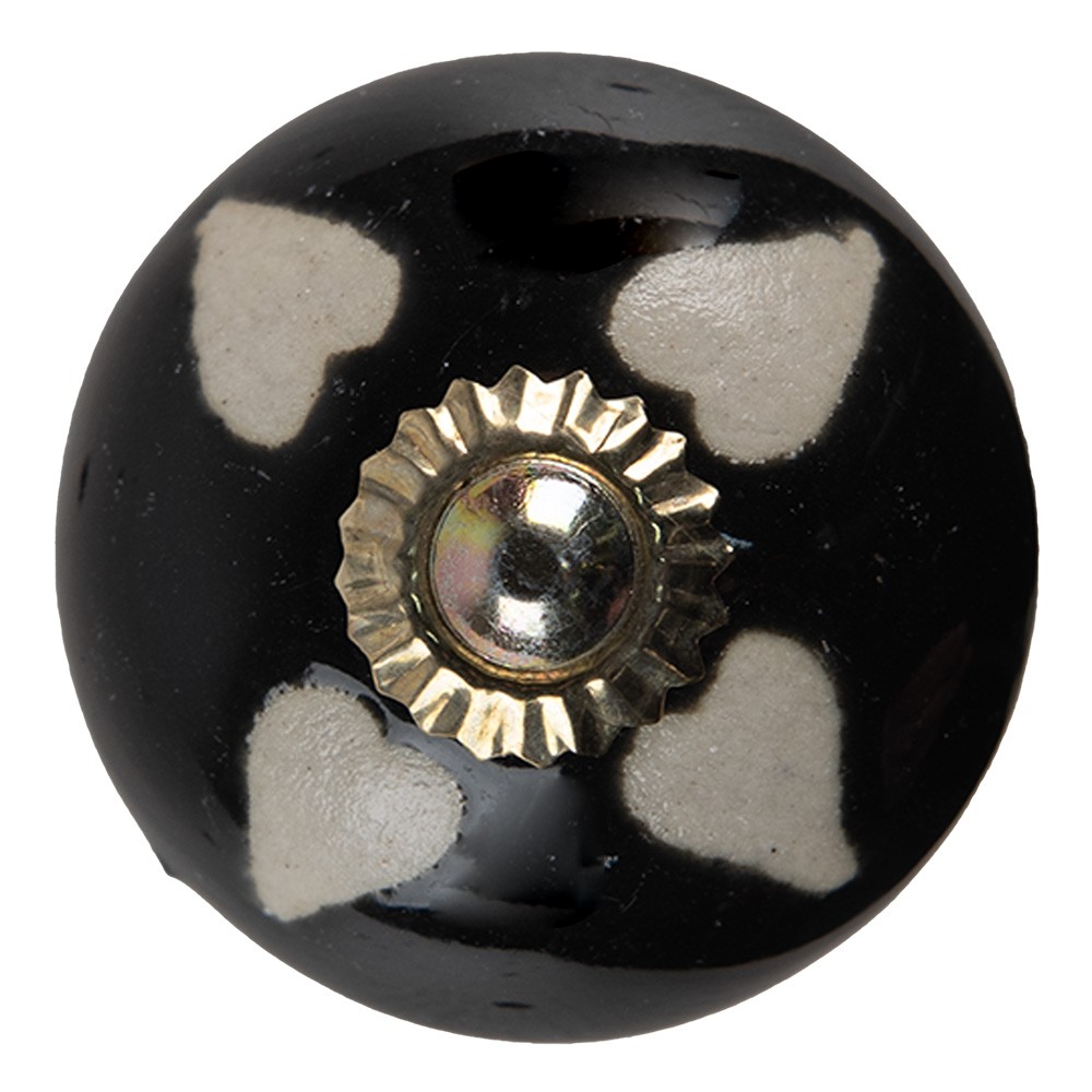 Černá keramická úchytka knopka se srdíčky - Ø 4*4 cm Clayre & Eef