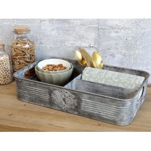 Dekorační plechový zinkový antik podnos s přihrádkami - 41*24*9cm