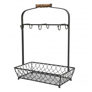 Černý antik kovový stojan na hrnky s držadlem Fil de Fer - 31*18*43 cm