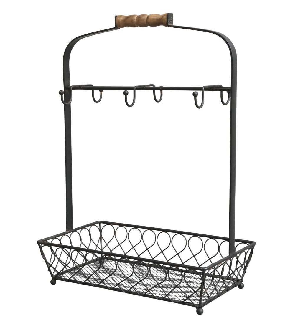 Černý antik kovový stojan na hrnky s držadlem Fil de Fer - 31*18*43 cm
